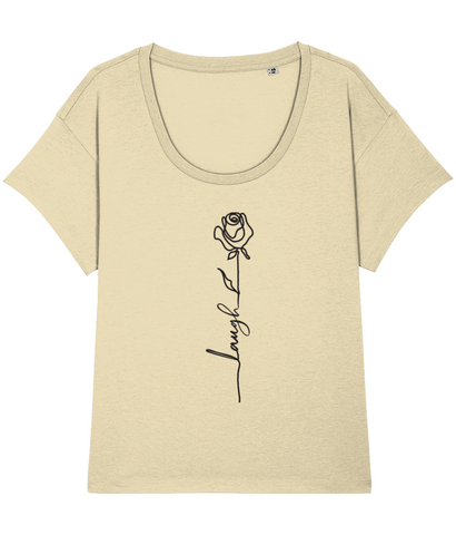 ‘FLOWERS - LAUGH’, Organic Women's T-shirt (Neck relaxed fit)