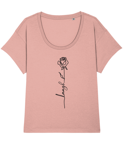 ‘FLOWERS - LAUGH’, Organic Women's T-shirt (Neck relaxed fit)