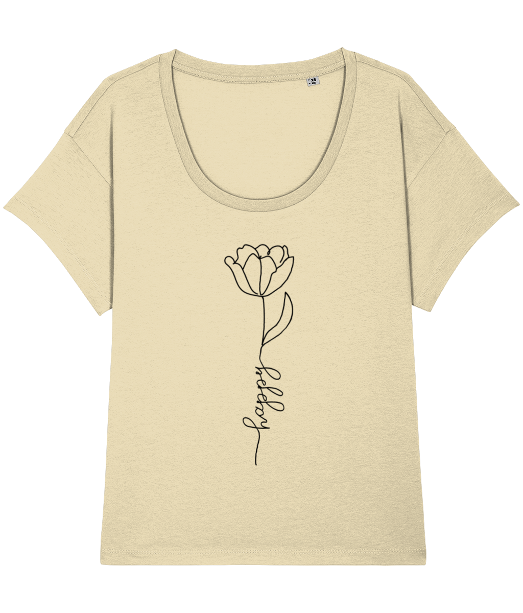 ‘FLOWERS - HAPPY’, Organic Women's T-shirt (Neck relaxed fit)