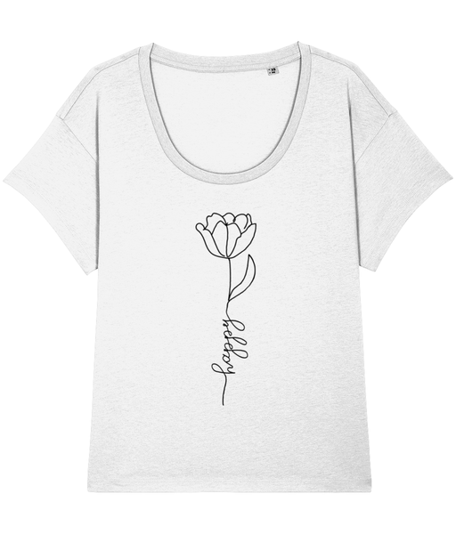 ‘FLOWERS - HAPPY’, Organic Women's T-shirt (Neck relaxed fit)