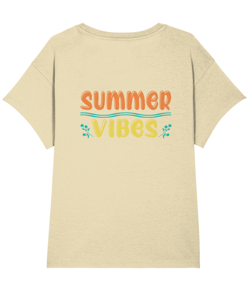 ‘Summer Vibes’, Organic Women's T-shirt (Neck relaxed fit), Front and Back
