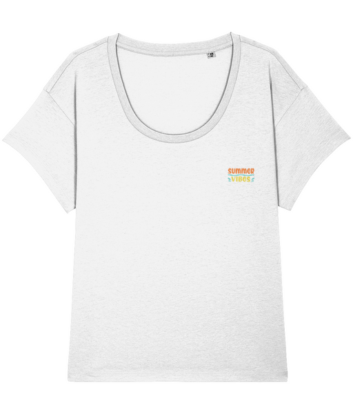 ‘Summer Vibes’, Organic Women's T-shirt (Neck relaxed fit), Front and Back